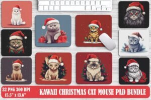 Kawaii Christmas Cat Mouse Pad Design Bundle